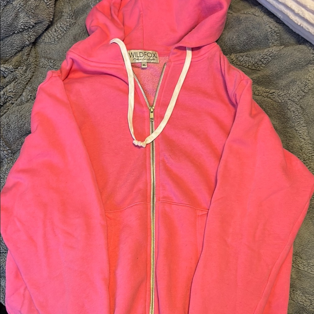 Wildfox Vibrant Pink Hoodie with Paw print on back